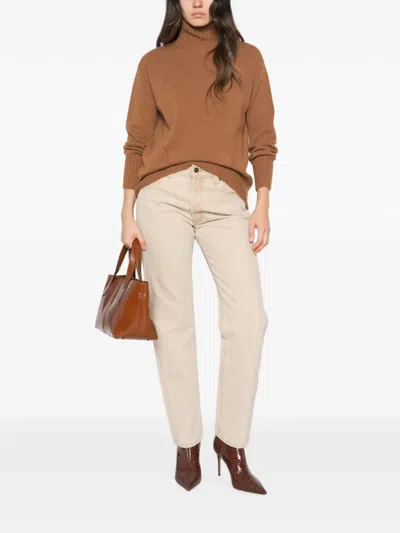 Why Ci Rollkragenpullover Mit Geripptem Saum In Brown