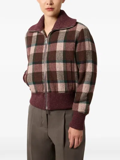 Paul & Shark Check-pattern Bomber Jacket In Brown