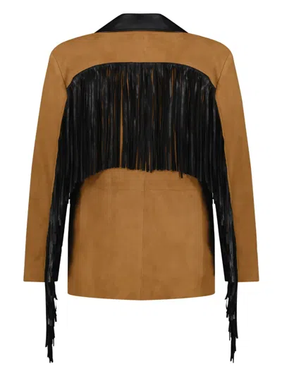 Dancassab Patsy Fringe-trim Jacket In Brown