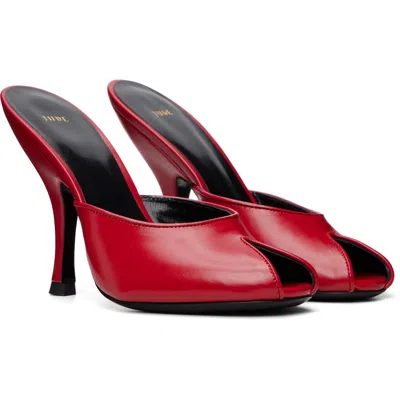 Jude Leather Date Mule Sandals In Red