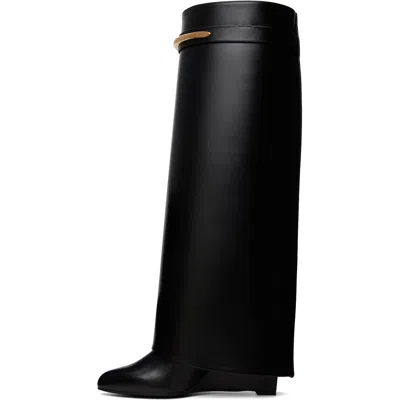 Givenchy Women Black Sandals With Logo Plaque On The Front And High Wedge Heel In Leather Woman In 001-black