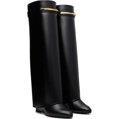 Givenchy Women Black Sandals With Logo Plaque On The Front And High Wedge Heel In Leather Woman In 001-black