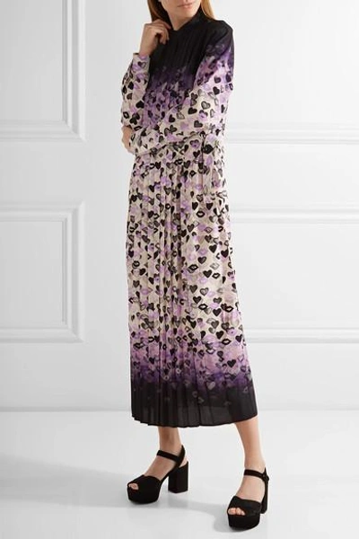 Shop Prada Pleated Printed Dégradé Silk Crepe De Chine Midi Dress In Purple