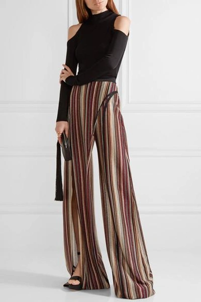 Shop Balmain Metallic Stretch-knit Wide-leg Pants