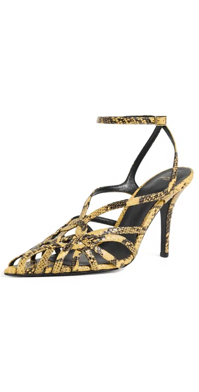 Balmain 95mm Cage Python-embossed Sandals In Yellow