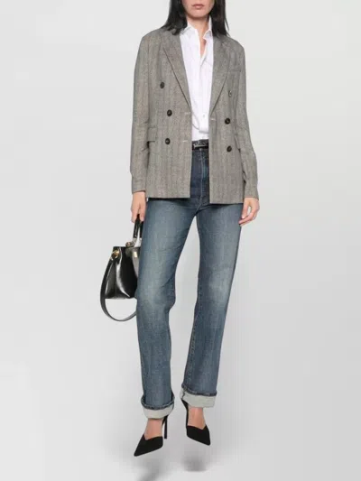 Circolo 1901 Herringbone-pattern Double-breasted Jacket In Gray
