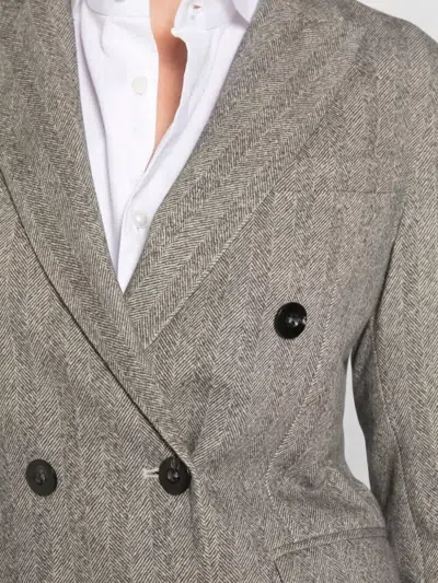 Circolo 1901 Herringbone-pattern Double-breasted Jacket In Gray