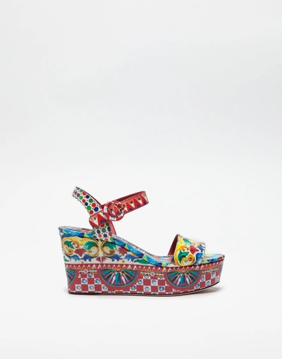 Shop Dolce & Gabbana Patent Leather Wedge Sandals In Mambo Print