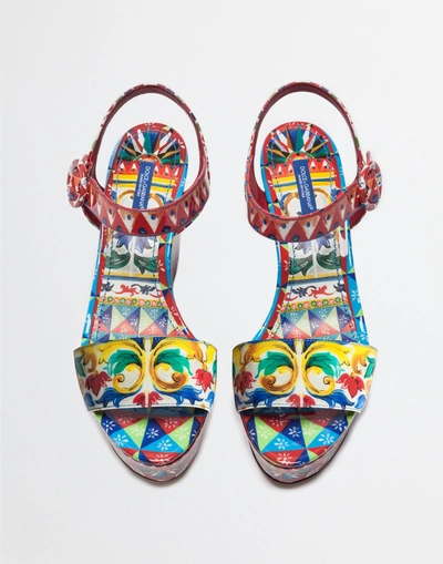 Shop Dolce & Gabbana Patent Leather Wedge Sandals In Mambo Print