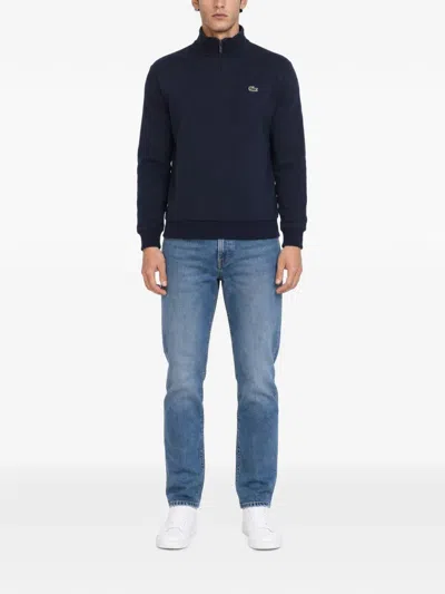 Lacoste Logo Patch Half-zip Sweatshirt In Blue