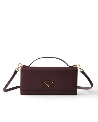 Prada Saffiano Leather Wallet With Shoulder Strap In Red