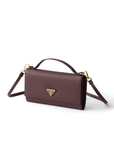 Prada Saffiano Leather Wallet With Shoulder Strap In Red