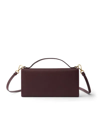 Prada Saffiano Leather Wallet With Shoulder Strap In Red