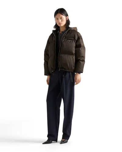 Prada Re-nylon Down Jacket In Brown