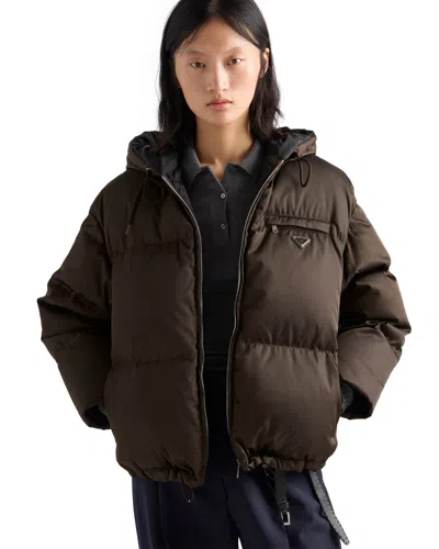 Prada Re-nylon Down Jacket In Brown