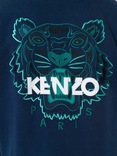 Shop Kenzo Tiger Embroidered Zip In Blue