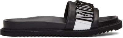 Shop Moschino Black Logo Slide Sandals