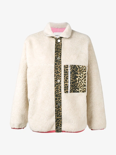 Sandy Liang Checkers Leopard-print Canvas-trimmed Faux Shearling Jacket