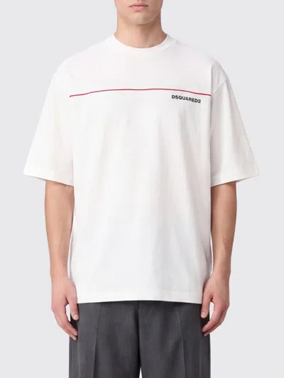 Dsquared2 Men White Crewneck T-shirt With Logo Lettering On The Front In Cotton Man In White