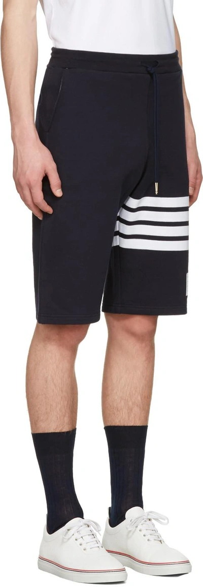 Shop Thom Browne Navy Classic Four Bar Lounge Shorts