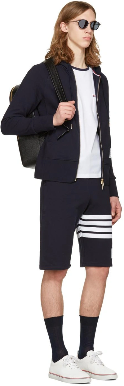 Thom Browne Blue Crewneck Sweater With Logo Patch And Rwb Detail In Cotton