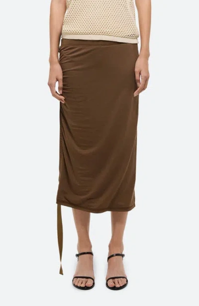 Helmut Lang Wind Ruched Side Belt Skirt In Brown