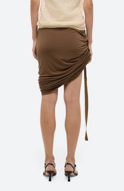 Helmut Lang Wind Ruched Side Belt Skirt In Brown