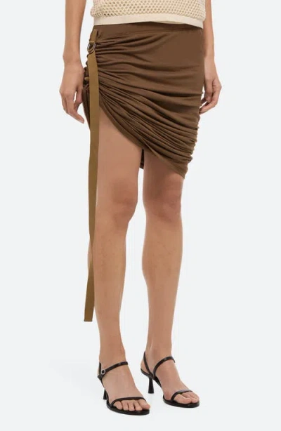 Helmut Lang Wind Ruched Side Belt Skirt In Brown