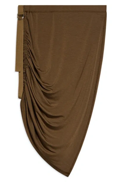 Helmut Lang Wind Ruched Side Belt Skirt In Brown