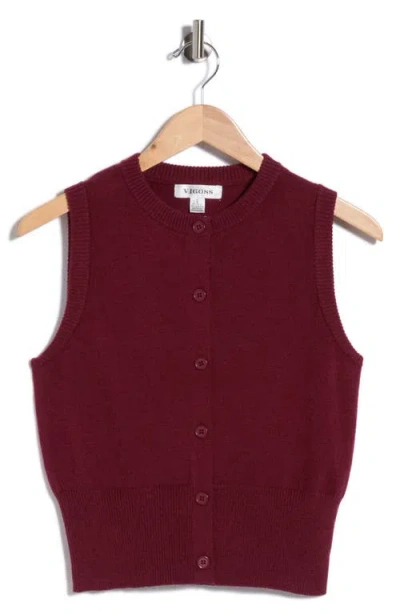 Vigoss Button Sweater Vest In Dark Cherry