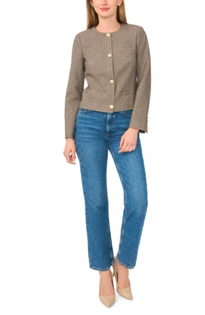 Halogen ® Plaid Cropped Collarless Jacket In Saddle Brown