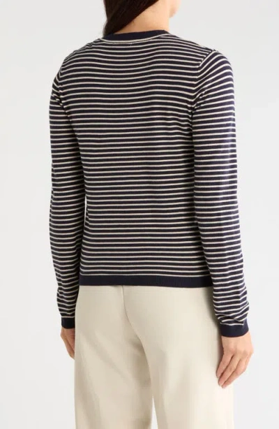 Max Studio Crewneck Sweater In Navy / Bone Stripe