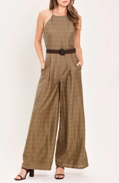 Flying Tomato Halter Neck Belted Jumpsuit In Brown