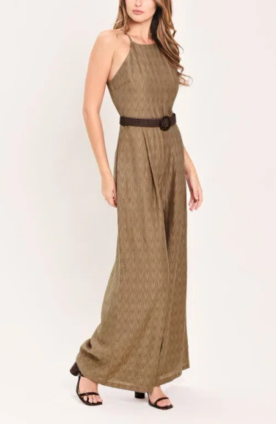 Flying Tomato Halter Neck Belted Jumpsuit In Brown