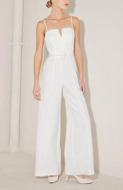 Freemarket Solid Belted Wide Leg Jumpsuit In White