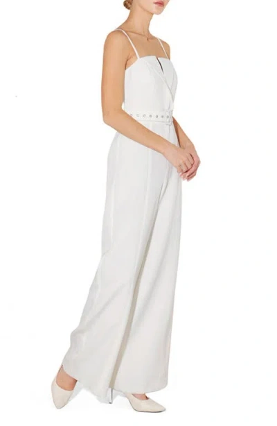 Freemarket Solid Belted Wide Leg Jumpsuit In White
