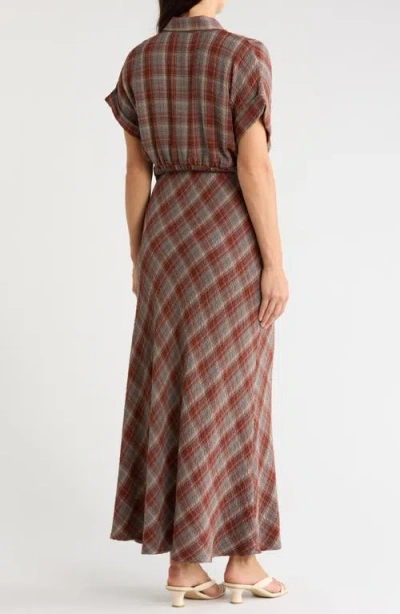 Max Studio Plaid Maxi Skirt In Grey/ Adobe Plaid