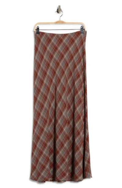 Max Studio Plaid Maxi Skirt In Grey/ Adobe Plaid