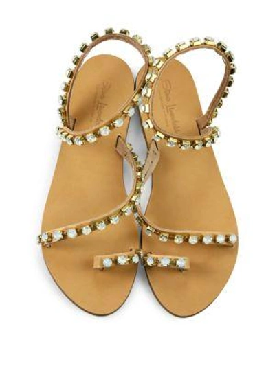 Shop Elina Linardaki Venus Studded Leather Flat Sandals In Light Beige