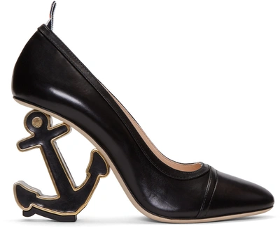 Thom Browne Whale Leather Heeled Pumps In Black