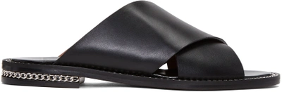 Givenchy Chain-trim Leather Crisscross Slides In Black