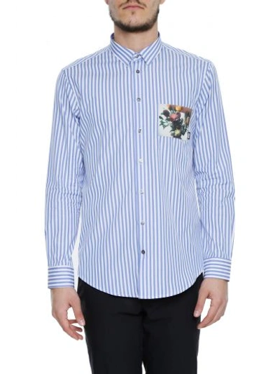 Msgm Floral Print Striped Shirt In Blue