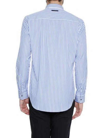 Shop Msgm Striped Shirt In Righe Bianche E Azzurre|bianco