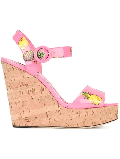 Shop Dolce & Gabbana Pineapple Print Wedge Sandals