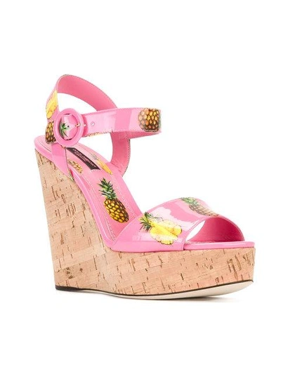 Shop Dolce & Gabbana Pineapple Print Wedge Sandals