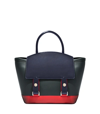 Shop Sacai Small Green Leather Tote In Green/red