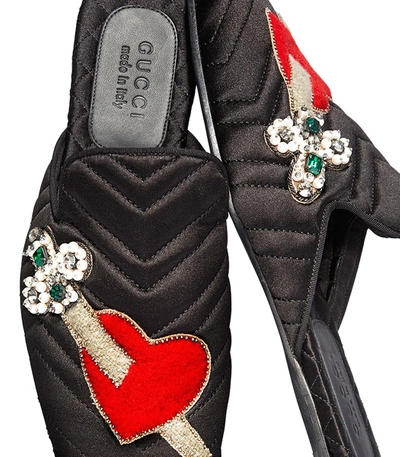 Shop Gucci Black Embroidered Heart Slide