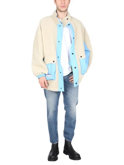 Msgm Reversible Sherpa Jacket With Logo Patch In Multicolor