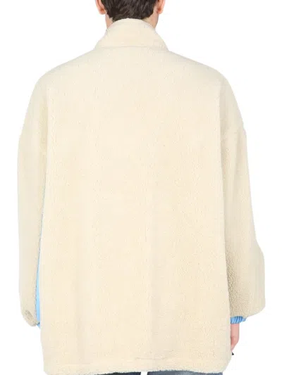 Msgm Reversible Sherpa Jacket With Logo Patch In Multicolor