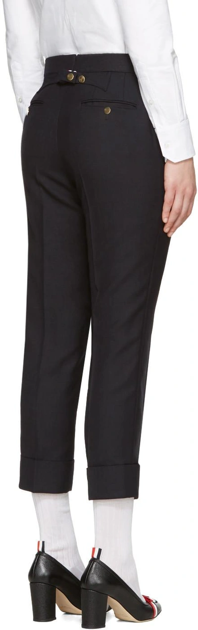 Shop Thom Browne Navy Classic Backstrap Trousers In 415 Navy